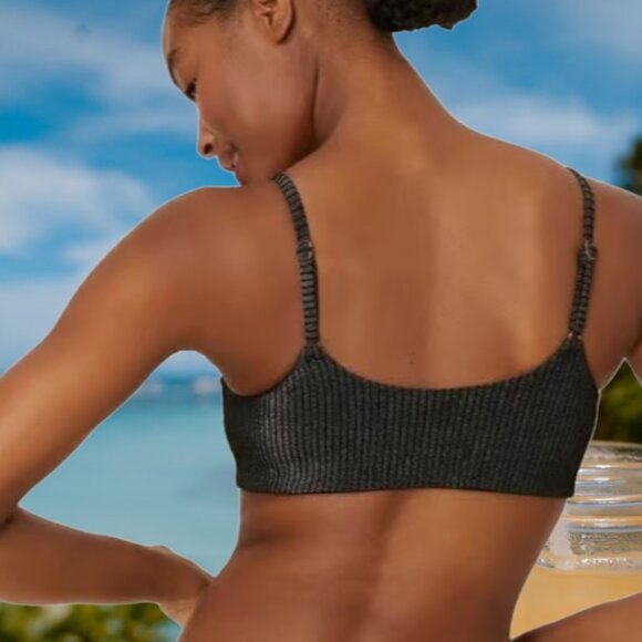 Andie Swim The Waikiki Top Black Ribbed Glitter Size Large - Picture 3 of 12